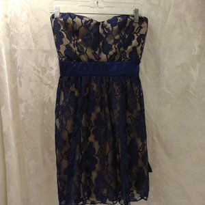 Size 11 Trixxi Navy blue/Nude Strapless Dress